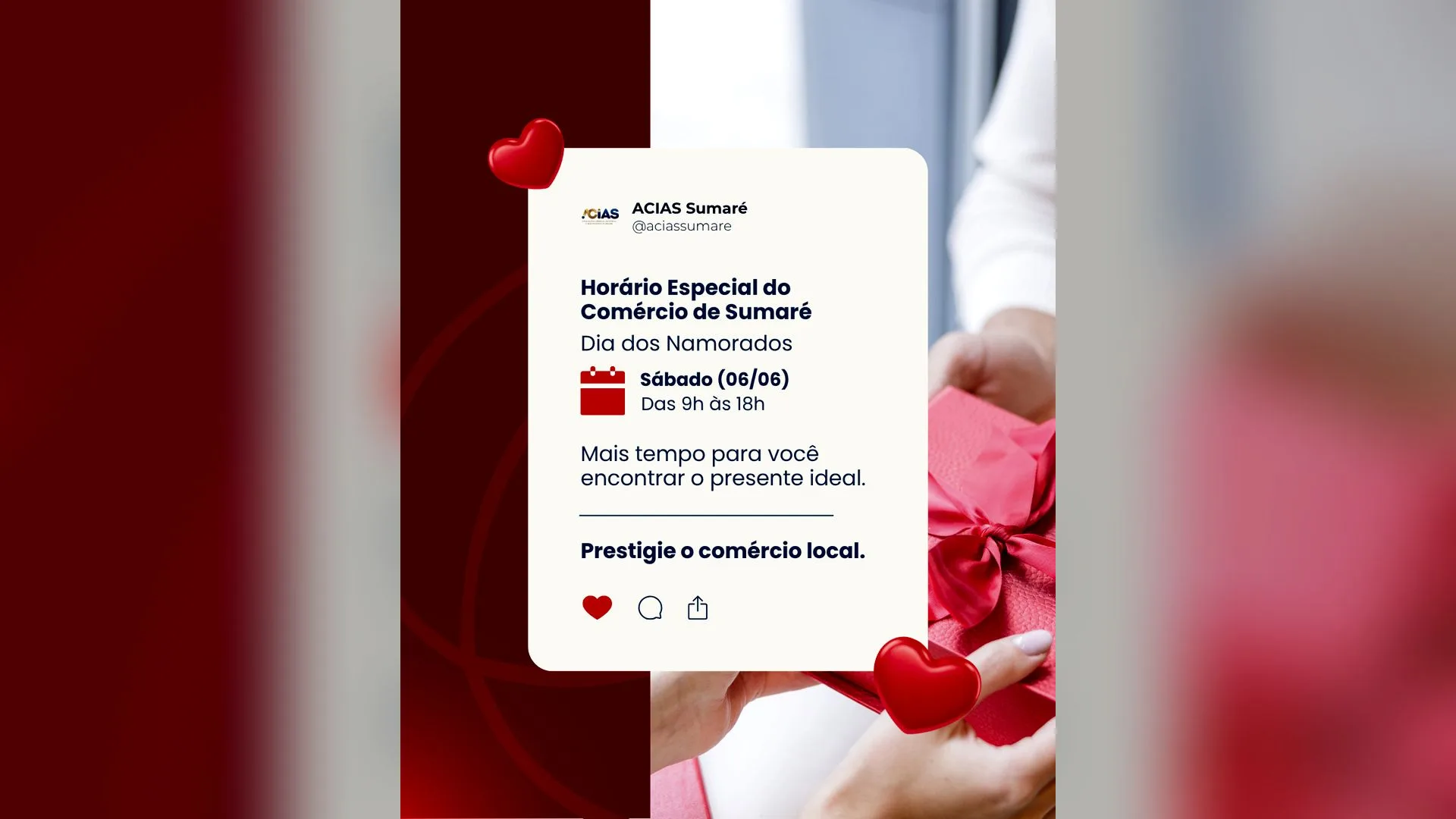 Comércio de Sumaré abre em horário especial neste sábado antes do Dia dos Namorados