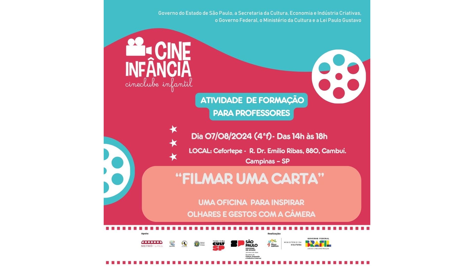 Cine Infância: projeto de cineclube infantil itinerante promove oficina gratuita para professores