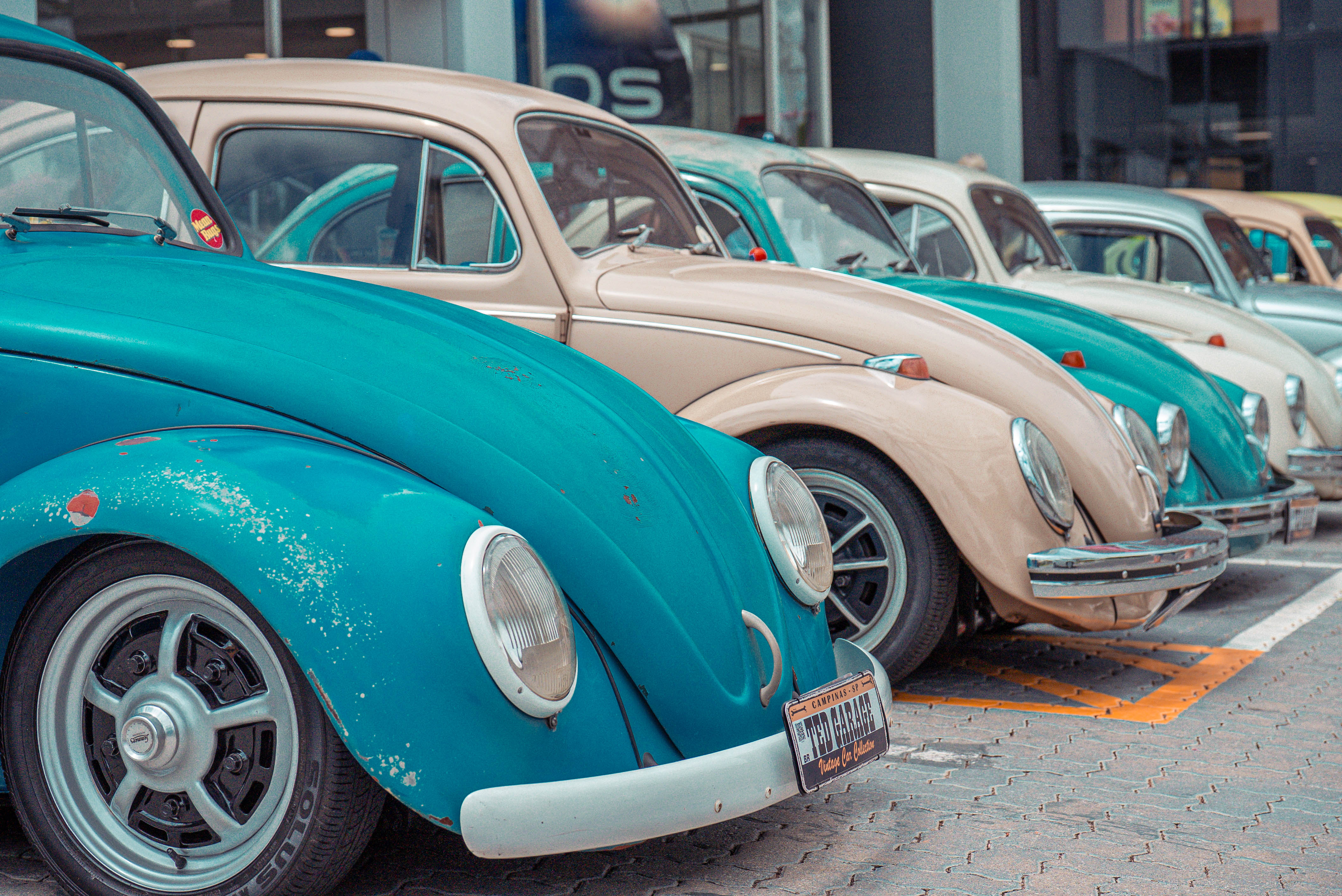 Exposição de veículos clássicos e modelos modernos em festival automotivo no Parque Dom Pedro em Campinas