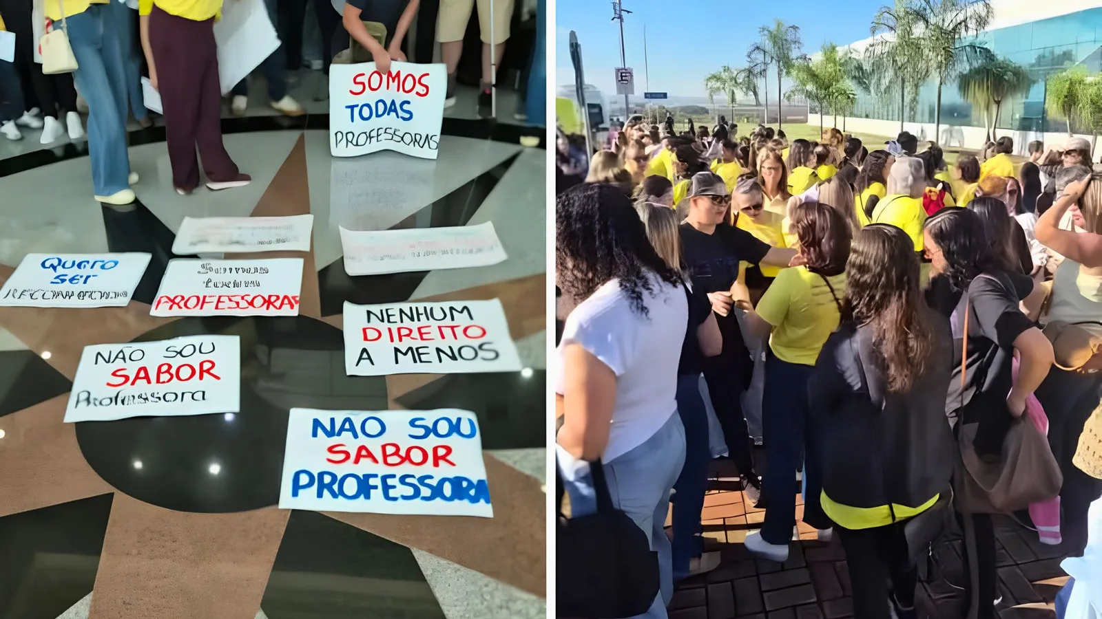 Greve das educadoras infantis no Paço Municipal de Paulínia
