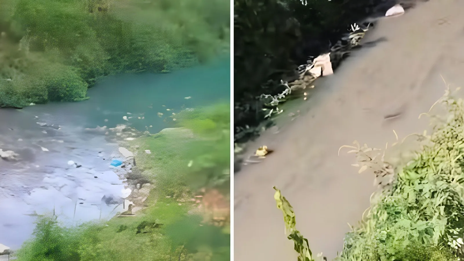 Córrego urbano no Parque Jatobá em Sumaré com água apresentando coloração alterada