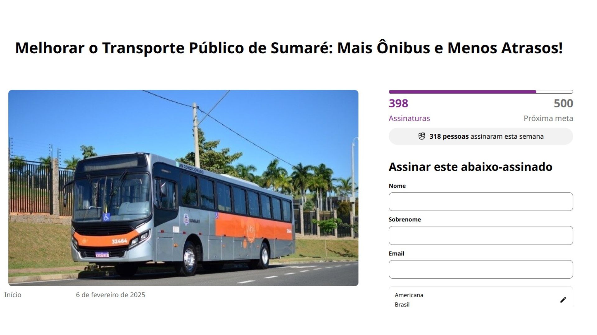 Morador de Sumaré Inicia Abaixo-Assinado para Melhorar Transporte Público na Cidade