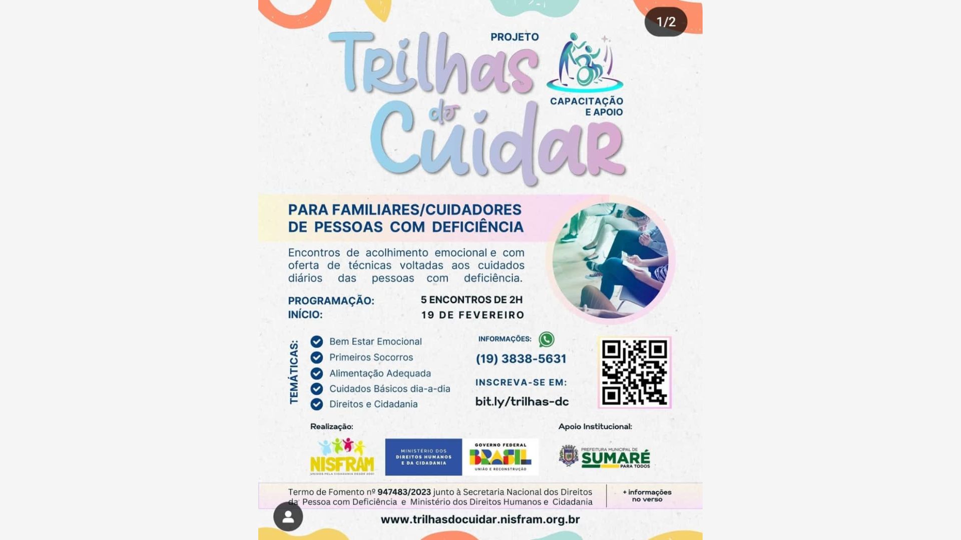 Projeto Trilhas do Cuidar oferece capacitação gratuita para cuidadores de pessoas com deficiência