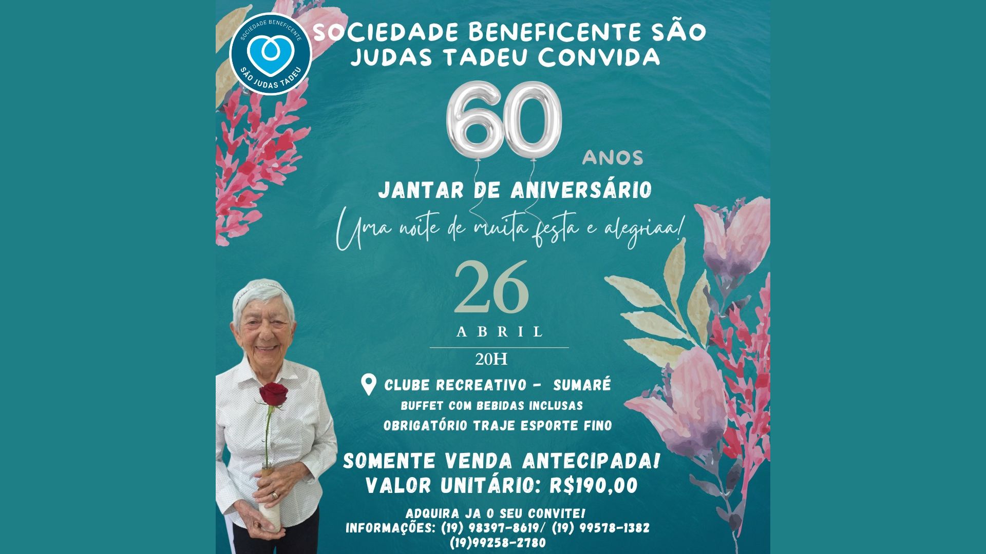 Sociedade São Judas Tadeu realiza jantar beneficente em Sumaré para celebrar 60 anos de transformação social