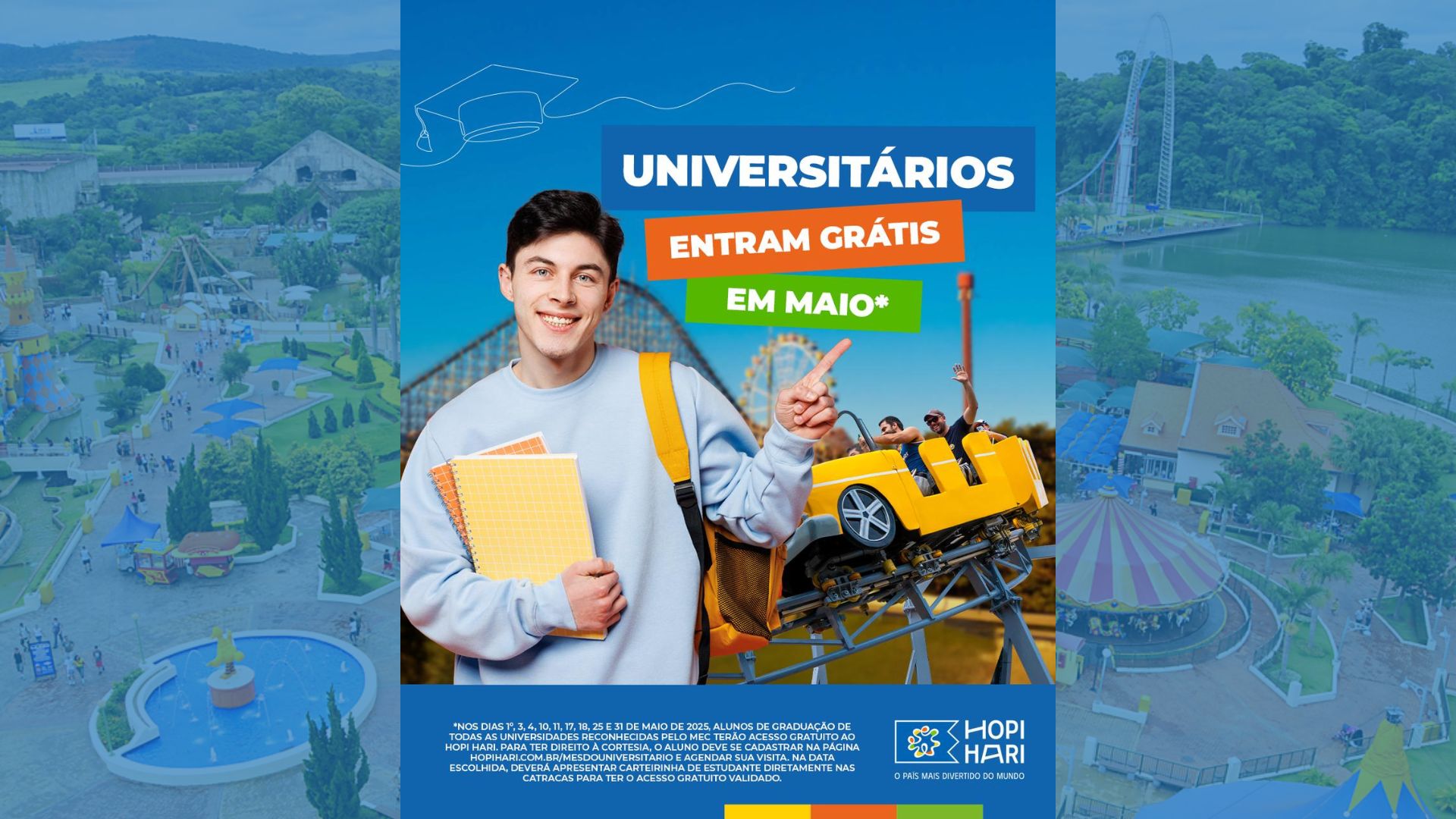 Hopi Hari oferece entrada gratuita para universitários em maio de 2025