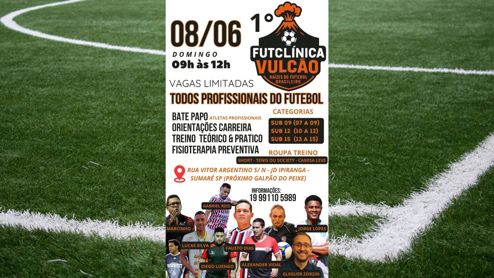 Projeto Vulcão realiza FutClínica gratuita com lendas do futebol em Sumaré