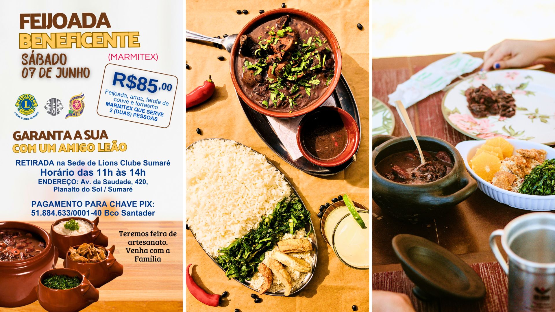 Lions Clube Sumaré realiza Feijoada Beneficente para ações sociais em 7 de junho