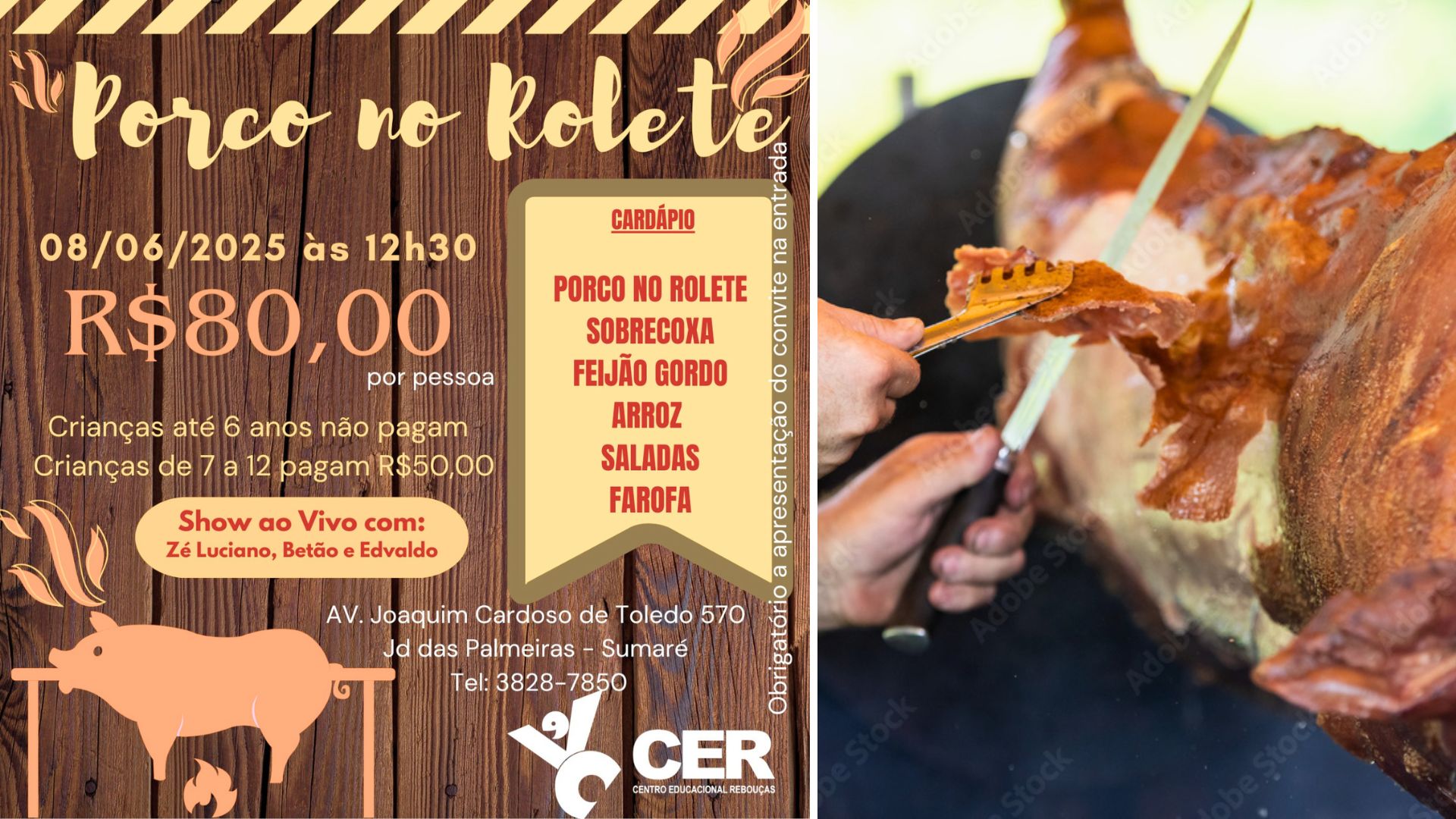 Porco no Rolete em Sumaré reúne famílias em evento beneficente do CER em 8 de junho