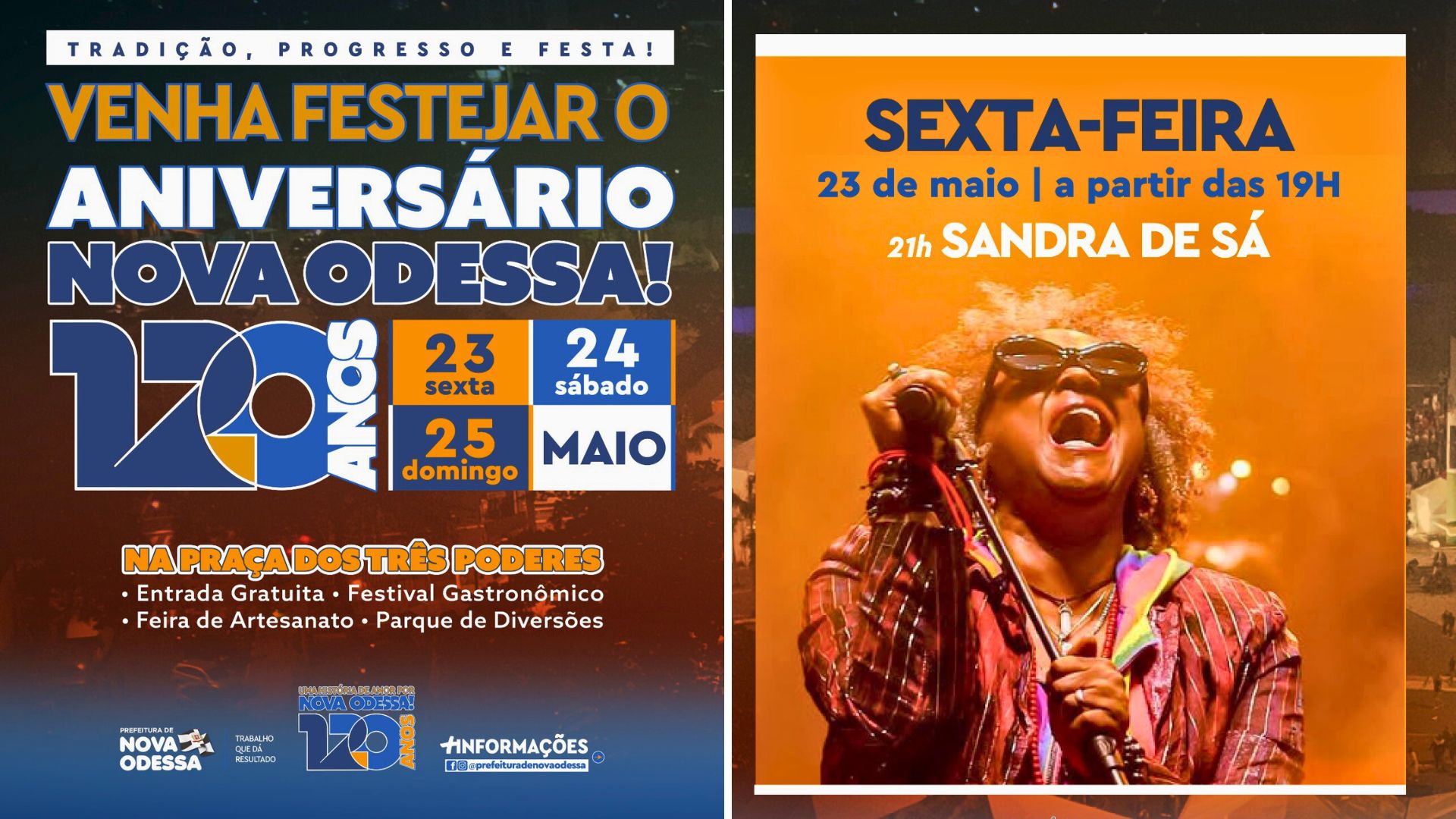 Nova Odessa celebra 120 anos com shows de Sandra de Sá e Biafra neste fim de semana