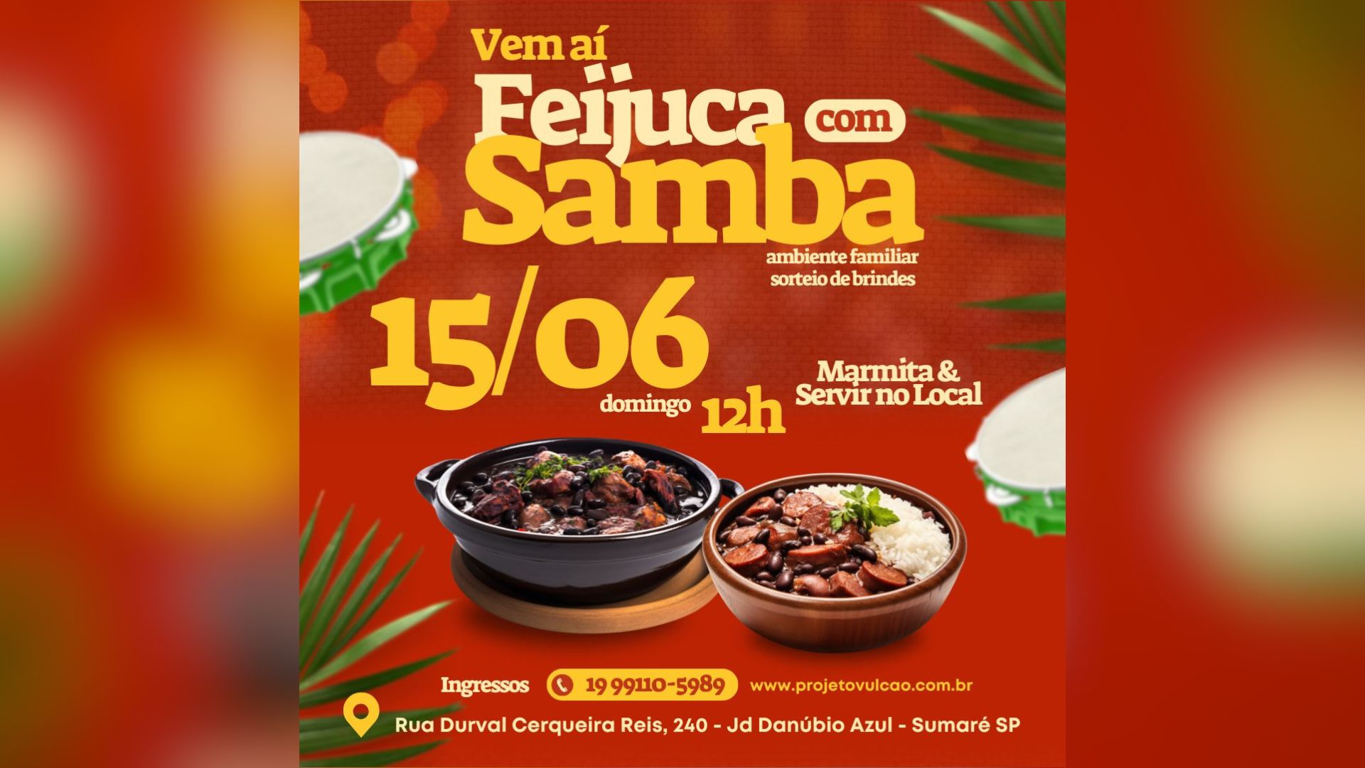Feijoada Beneficente do Projeto Vulcão em Sumaré reúne samba, solidariedade e esporte