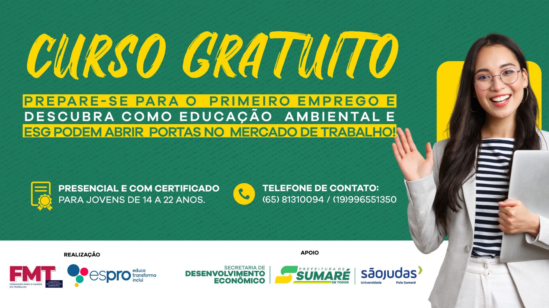 Sumaré oferece curso gratuito para jovens com foco em educação ambiental e mercado de trabalho