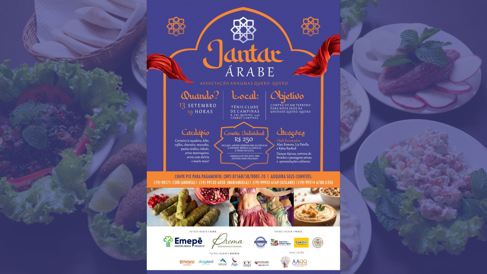Associação Anhumas Quero-Quero realiza Jantar Árabe Solidário em Campinas para financiar nova sede