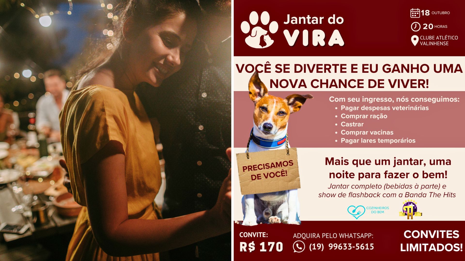 ONG ViraLata ViraCasa realizará jantar dançante em Valinhos