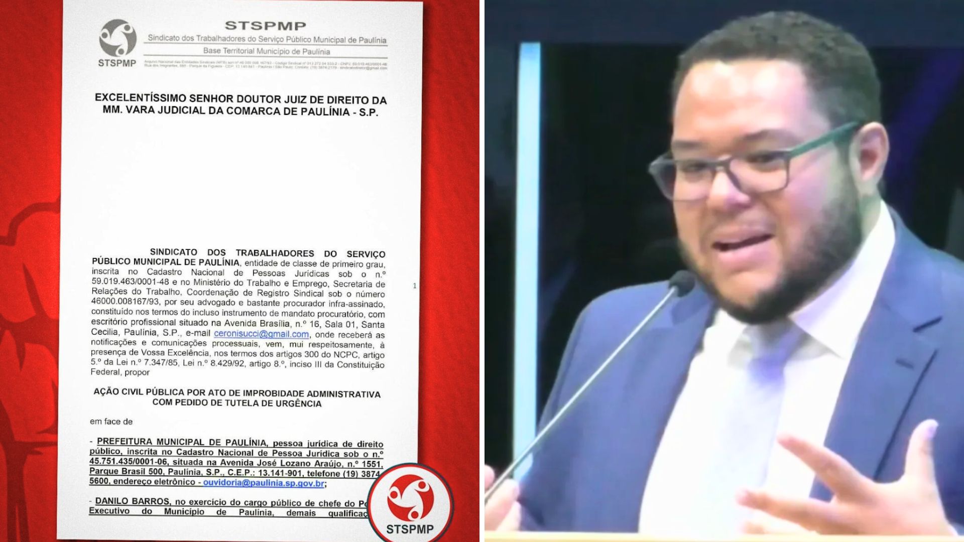 Sindicato de Paulínia aciona Justiça contra prefeito Danilo Barros e secretários