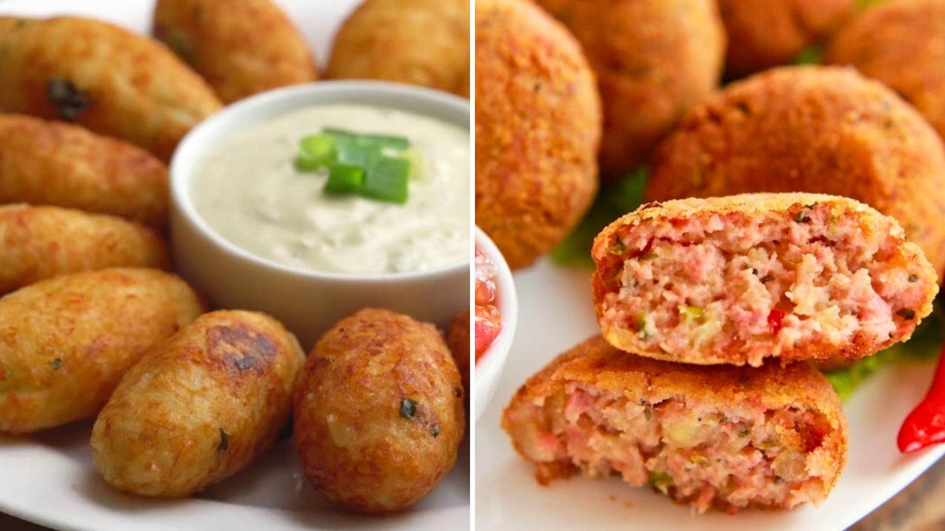 Bolinhos para petisco: arroz com bacalhau e de calabresa