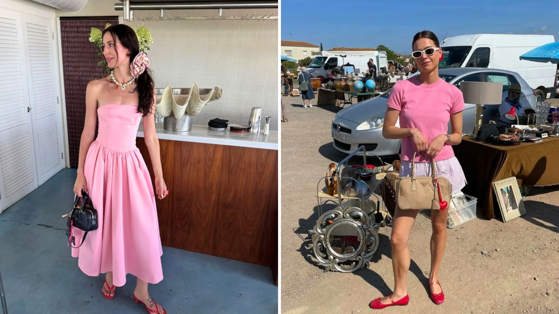 Moda: combinar rosa e vermelho com sapatilha e salto