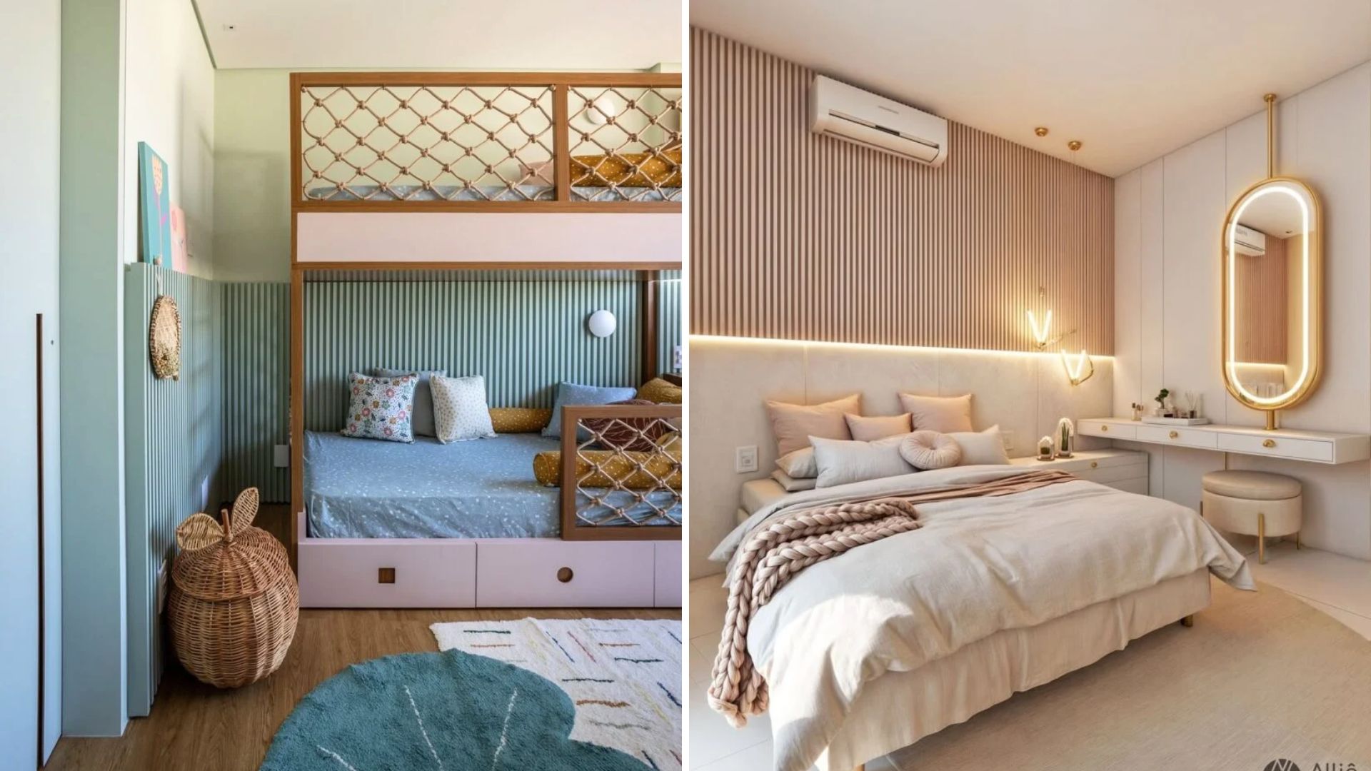 Meia parede ripada no quarto: estilo e funcionalidade